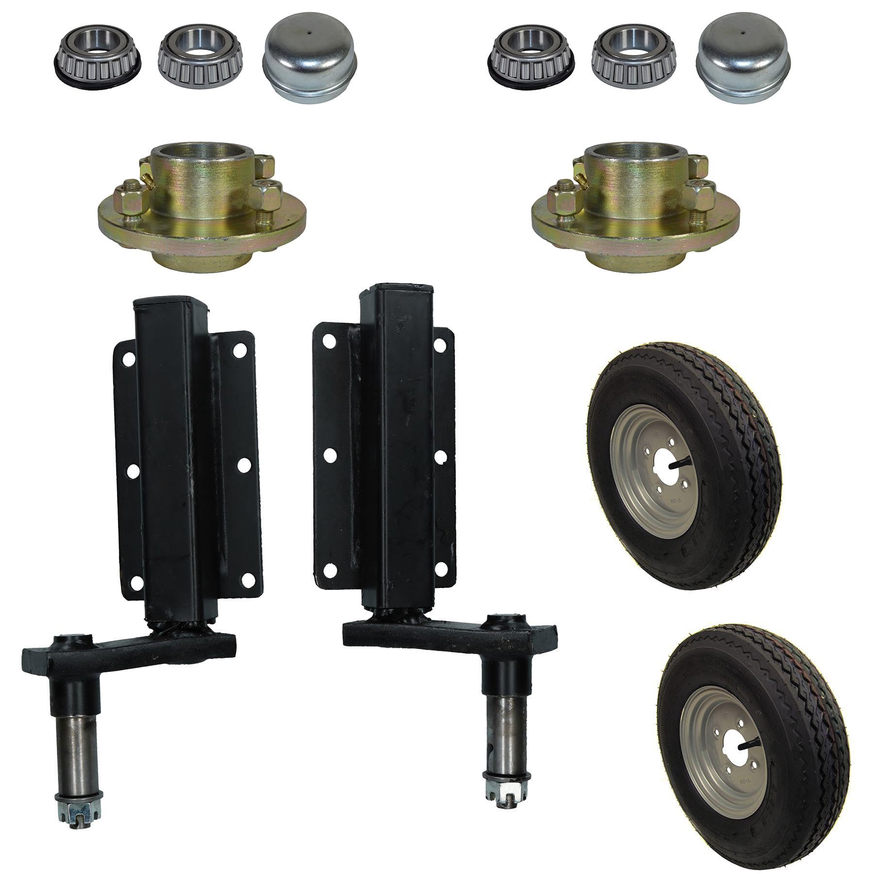 AB Tools Zestaw zawieszenia do przyczep 350kg (para) & Odlewane piasty kołowe & Koła 400-8 4" PCD