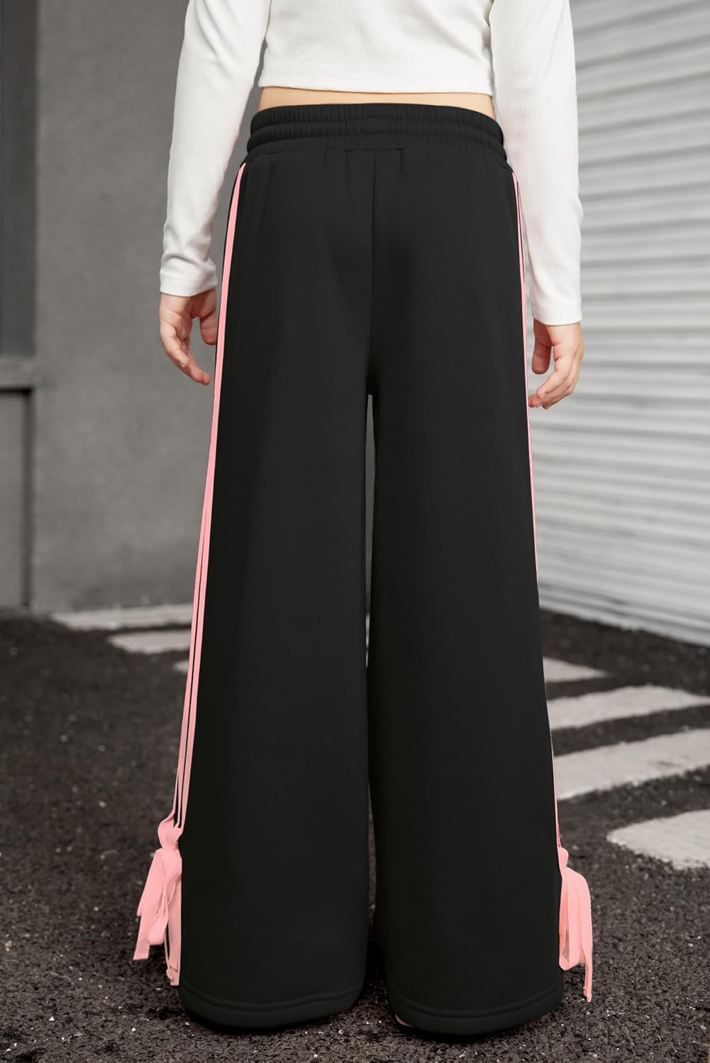 Girls Winter Trendy Striped Side Baggy Track Pants Cute Bowknot Y2K Wide Leg Sweatpants 5-14 Years - Image 6