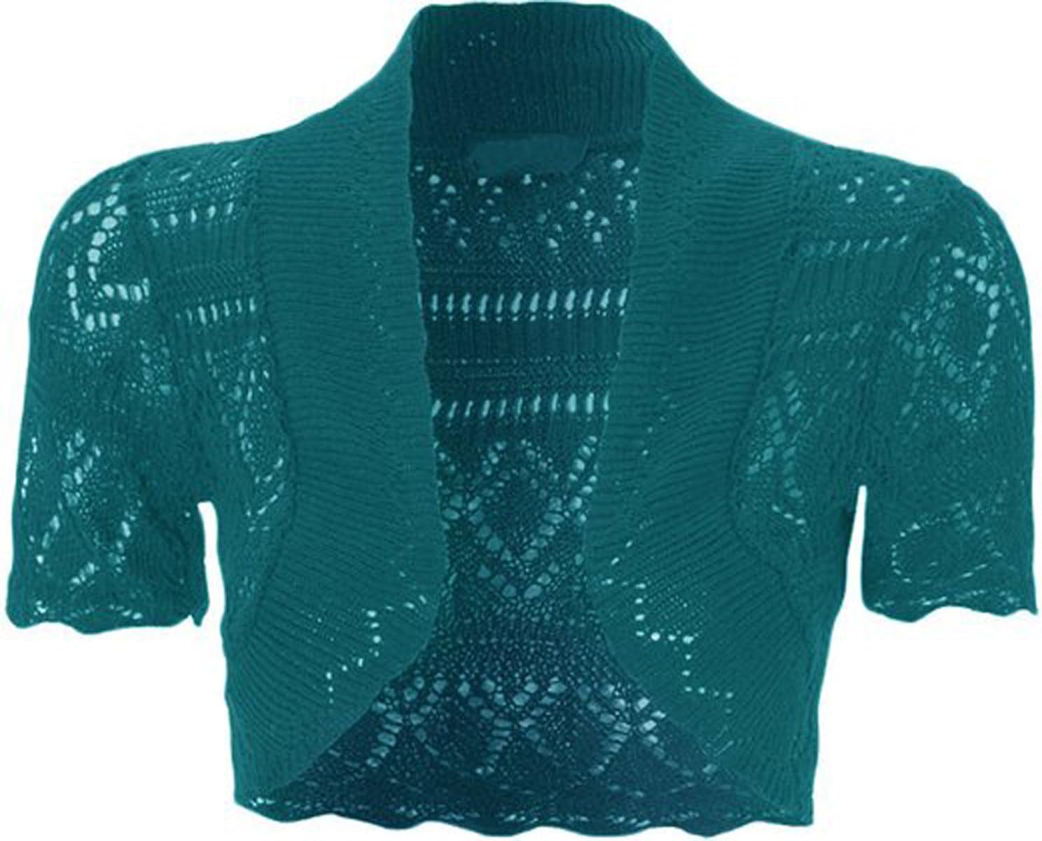 Kids Crochet Bolero Shrug Knitted Short Sleeve Cardigan (7/8, Teal)
