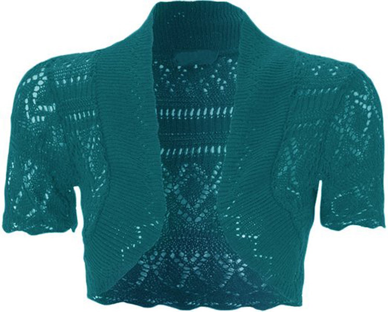 Kids Crochet Bolero Shrug Knitted Short Sleeve Cardigan (7/8, Teal)