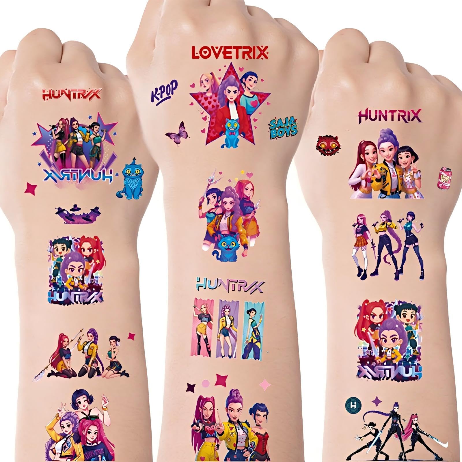 ROMANVIC Demon Hunter Kpop Tattoo Kinder,8 Blätt Hunters Temporäre Klebetattoos Kinder, 180+ Demon HunterTattoos für Kindergeburtstag Party Deko Hautfreundliche Temporäre Kindertattoos