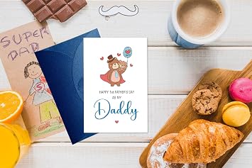 Happy First Father's Day As My Daddy Card 1st Daddy Card From Baby Happy First Fathers Day Cards with Envelope New Dad Birthday Cards Bear Themed 1st Fathers Day Gift From Baby