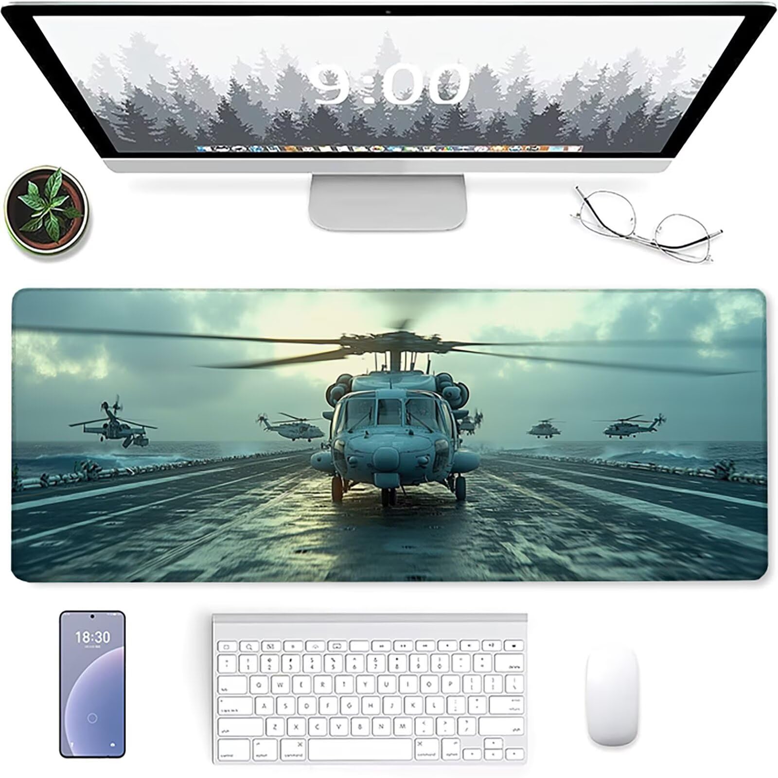 Tappetino Mouse XXL 1200x600x3mm, Tappetino Scrivania Verde Mouse pad Aereo con Bordi Cuciti, Base in Gomma Antiscivolo Extended Mousepad Gaming per Pad Pc Ufficio Accessori Gaming, Regalo 3-5787