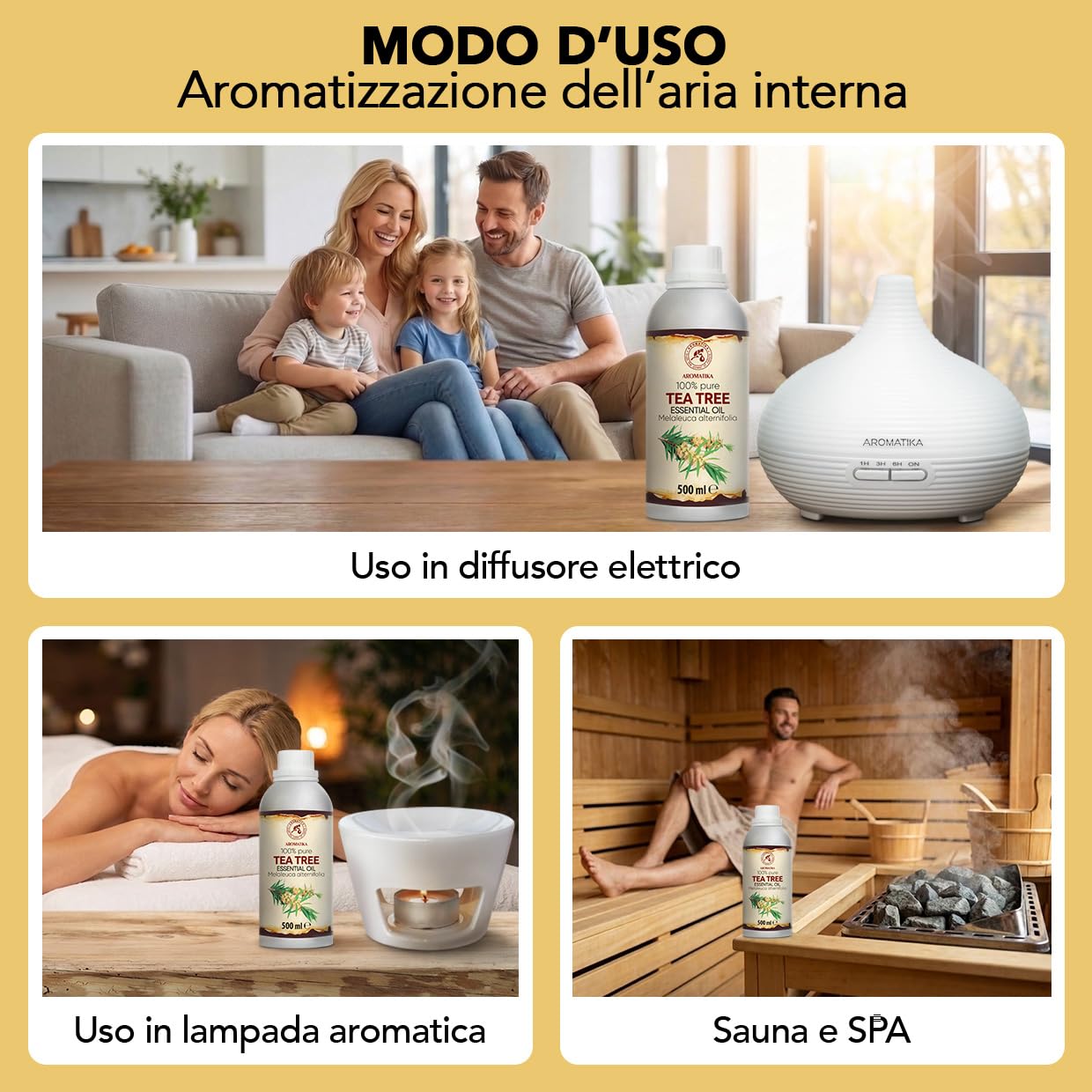 Olio Essenziale Dell'albero Del Tè 500 ml - Melaleuca Alternifolia - Naturale e Puro - Olio essenziali per Diffusori - Profumi per la Casa - Saponi e Candele - Sauna - Aroma Fresco - Aromaterapia