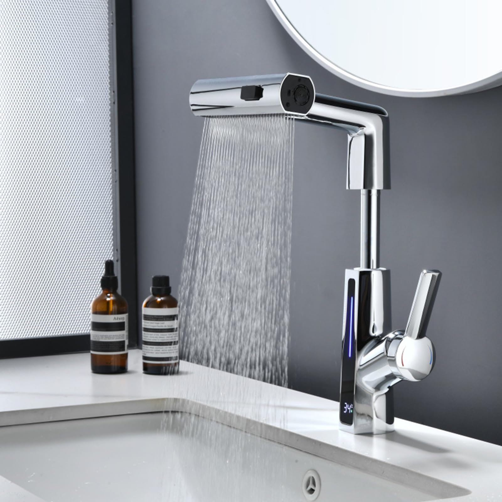 Robinet de lavabo avec douchette mitigeur pivotant 360