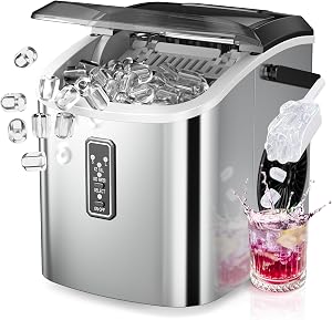 EUHOMY Machine à Glaçons de Comptoir, 9 Glaçons Prêts en 6 Mins, 26lbs/24H, Auto-Nettoyante, Machine à Glaçons Portable avec Poignée, Panier et Cuillère, 2 Tailles de Glaçons pour Maison, Cuisine, Bureau