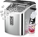 EUHOMY Ice Maker Countertop, 9 Cubes Ready in 6 Mins, 26lbs/24H, Self-Cleaning, Portable Ice Maker Machine with Carry Handle, Basket and Scoop, 2 Sizes of Bullet Ice for Home, Kitchen, Office