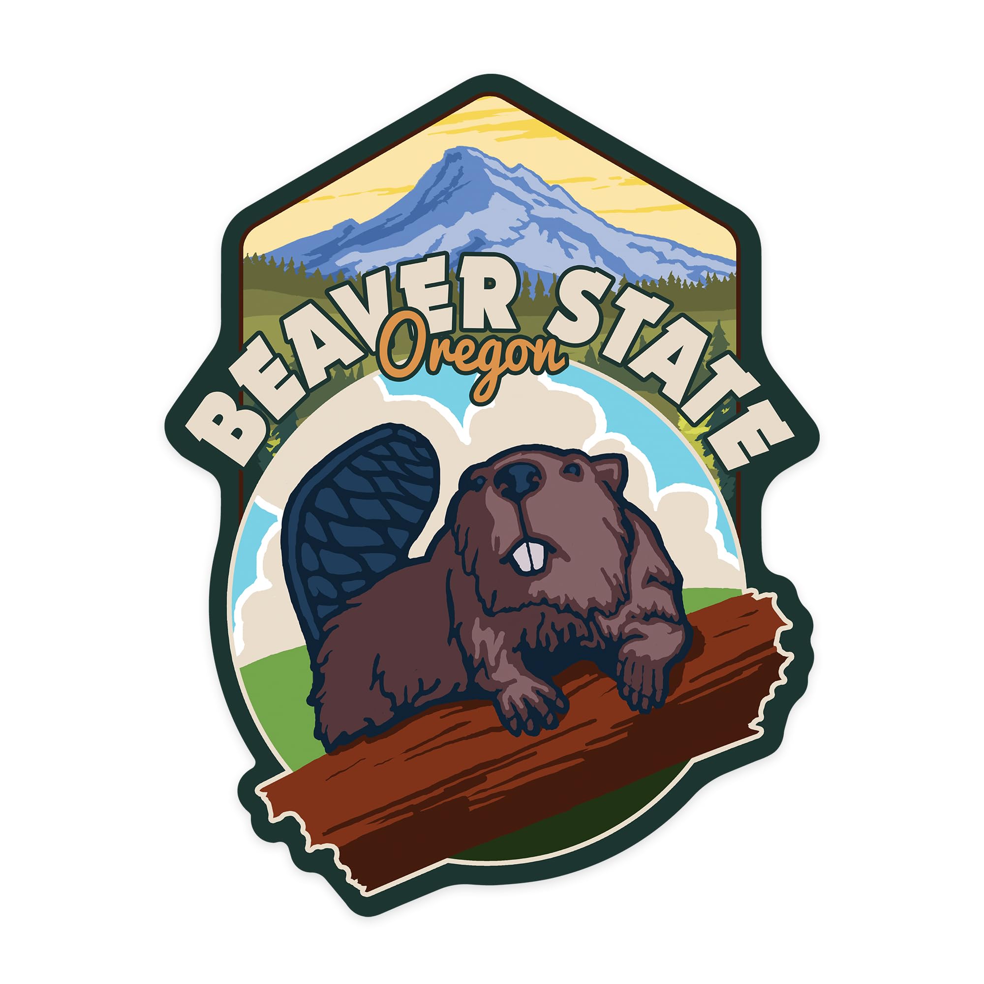 Die Cut Sticker Beaver State, Oregon, Beaver and Mountain, Vinyl Sticker, (Waterproof Decal for Cars, Water Bottles, Laptops, Coolers), Large