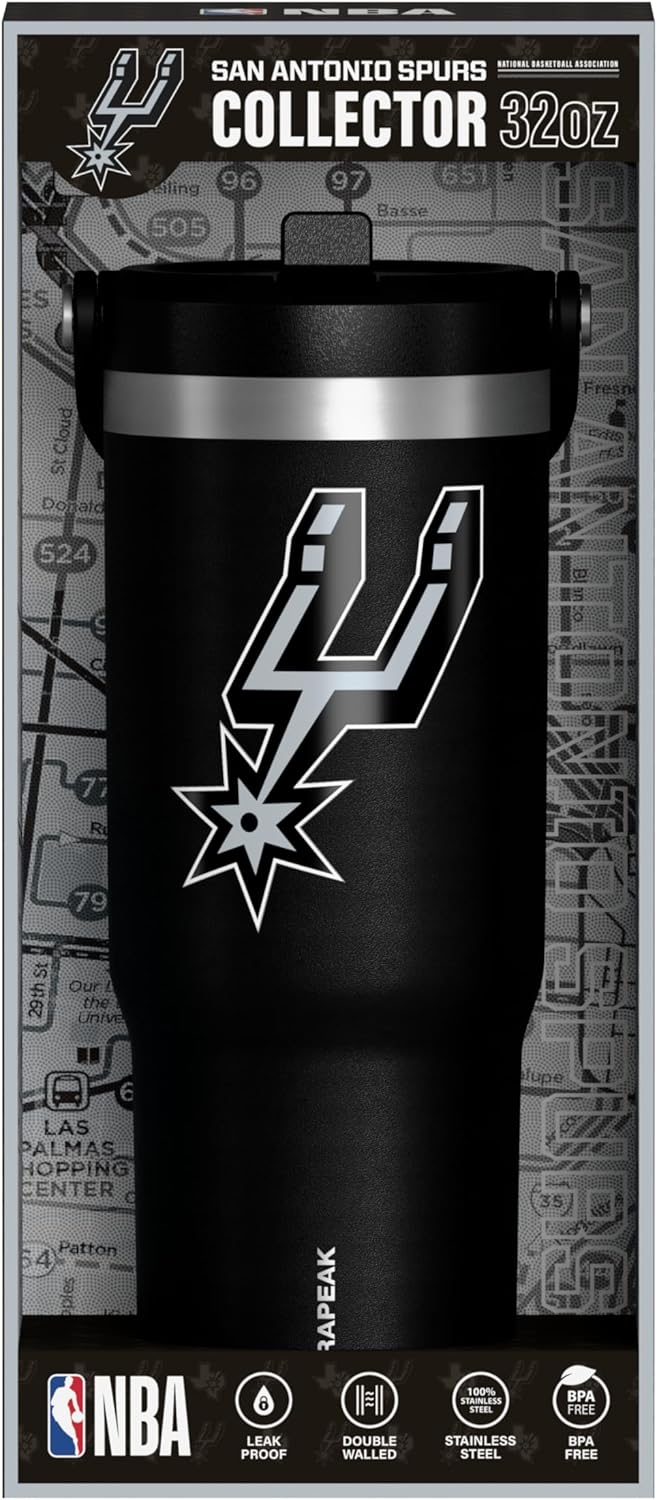 Hydrapeak x NBA Officially Licensed San Antonio Spurs 32oz Nomad Stainless Steel Tumbler with Handle and Straw Lid, Leakproof Water Bottle in Limited Edition Collector's Gift Box - Image 3