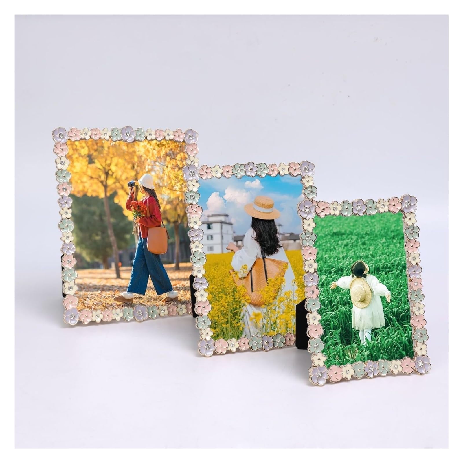 Unikalne ramki na zdjęcia emaliowany kwiat 15 x 18 cm ramka na zdjęcia kolorowe rustykalne kwiatowe metalowe prostokątne zdjęcie prezenty domowe (15 x 20 cm)