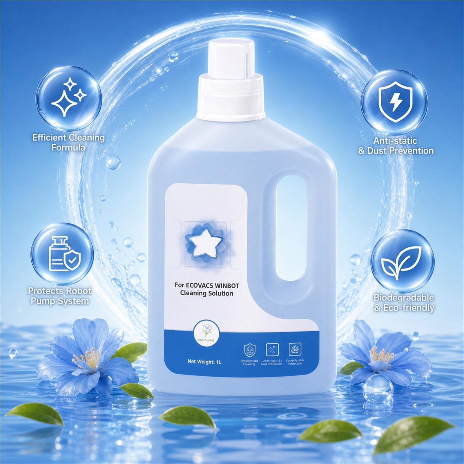 Solution Nettoyante for Vitres, 1L, 2 Bouteille, Parfum Bluebell