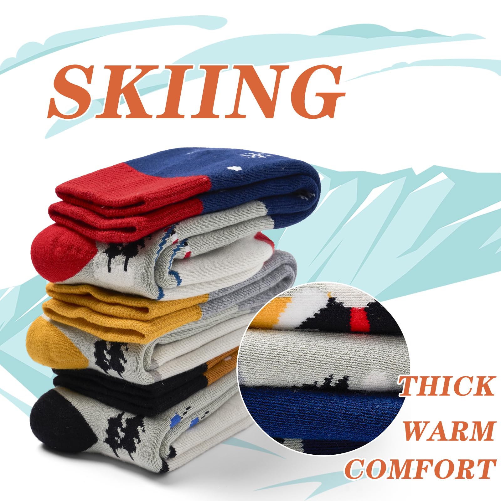 Lot de 3 paires de chaussettes de ski chaudes unisexes pour enfant garçon Chaussettes de ski épaisses pour fille Chaussettes thermiques pour ski et snowboard