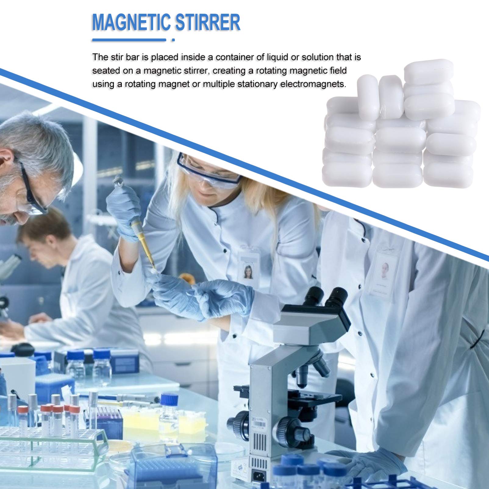 iplusmile 25Pcs Ancoretta Magnetica Bar Agitatore Magnetico Laboratorio Chimico Mescolando Barra Rotante Biologico Agitatore Magnetico Asta Bianco
