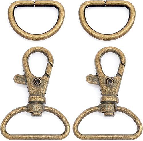 CRAFTMEMORE Ganchos de Resorte Giratorios con Gatillo Ganchos de Langosta Clásicos con Anillas en D para Correa de Bolso Cordón Artesanía de Cuero