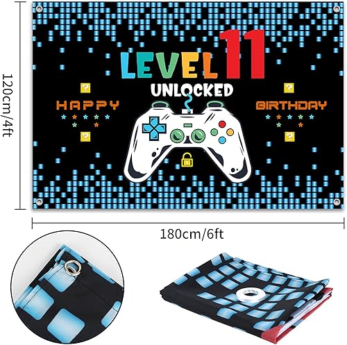 Miniatura 9 de HAMIGAR Telón de fondo Baner de feliz cumpleaños número 10 de 6 x 4 pies, decoraciones de cumpleaños desbloqueadas de nivel 10 para niños,