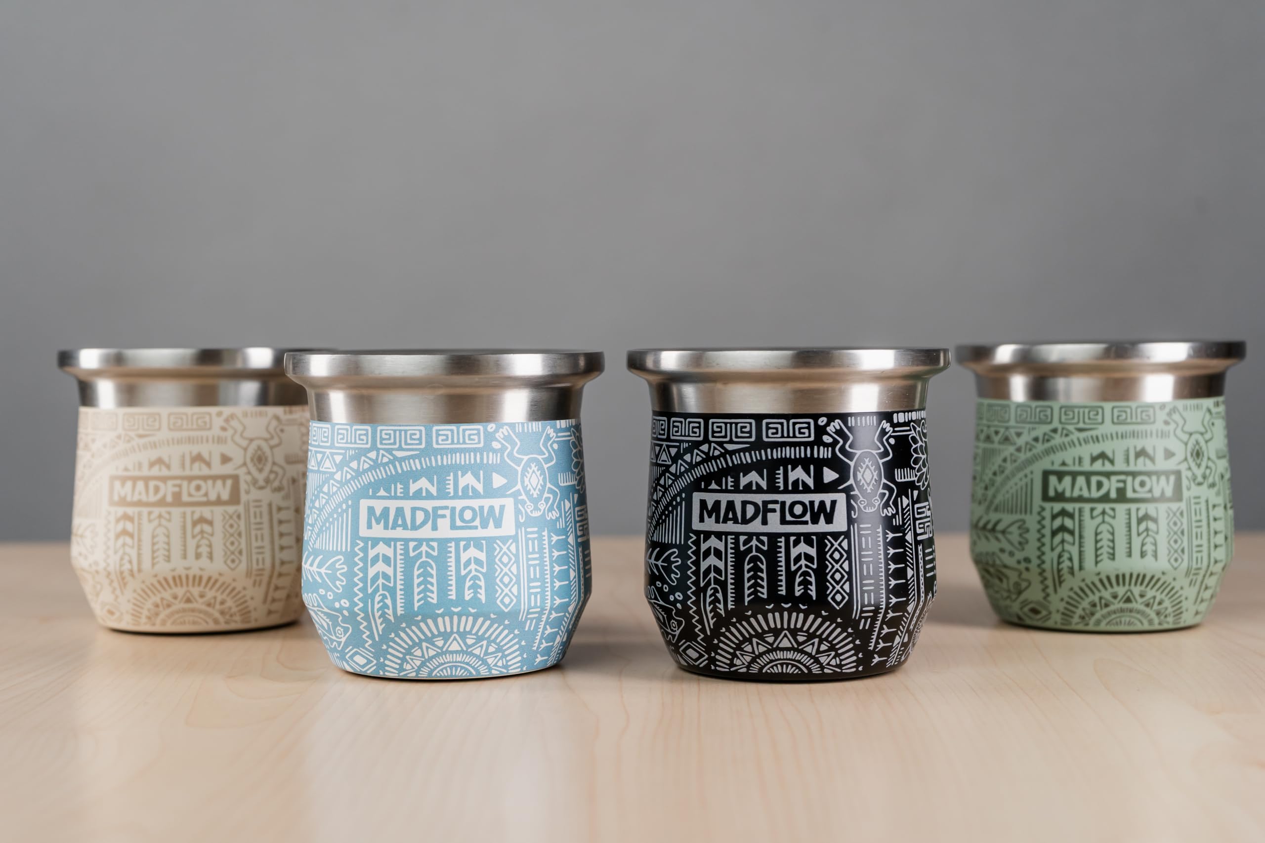MADFLOW Kubek Yerba Mate. Kubek Mate ze stali nierdzewnej z 2 bombillami. Jedno drzewo posadzone w USA dla każdej sprzedanej jednostki. Podwójna ścianka izolowana próżniowo Yerba Mate Gourd. Unikalny