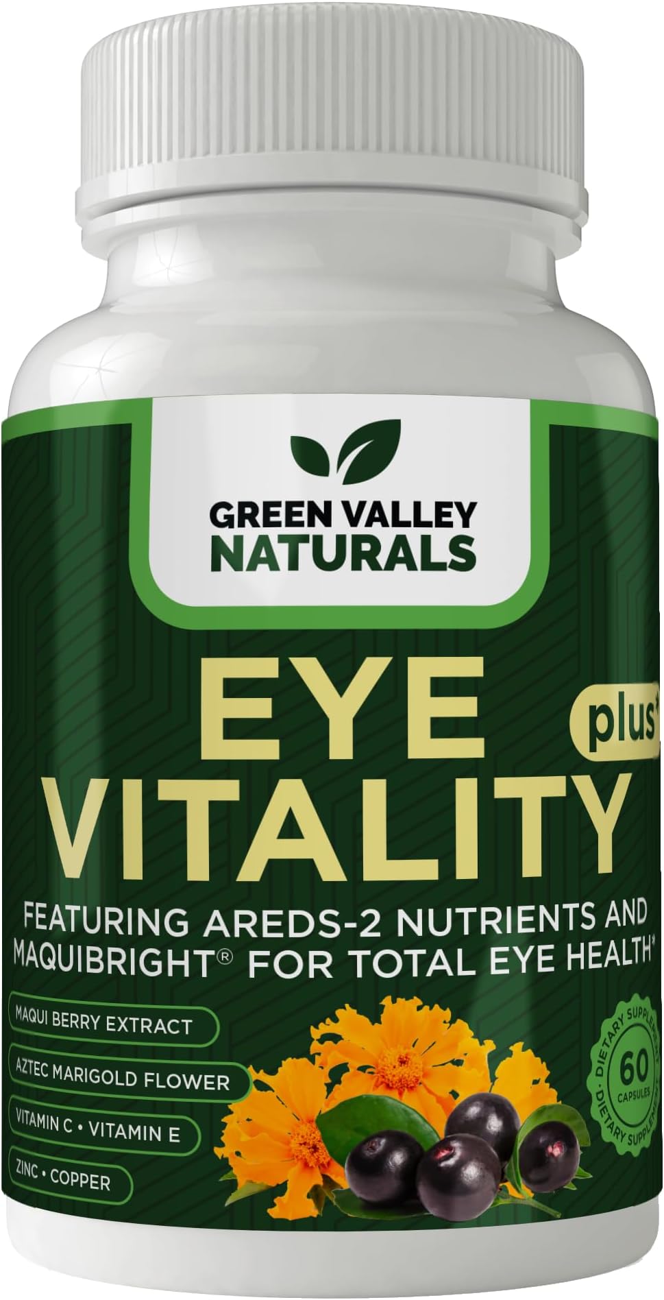 Eye Vitality Plus Supplement, with Areds-2 Nutrients, Maquibright, Marigold Flower, Vitamins C & E, Zinc, Copper, 60 Capsules (1)