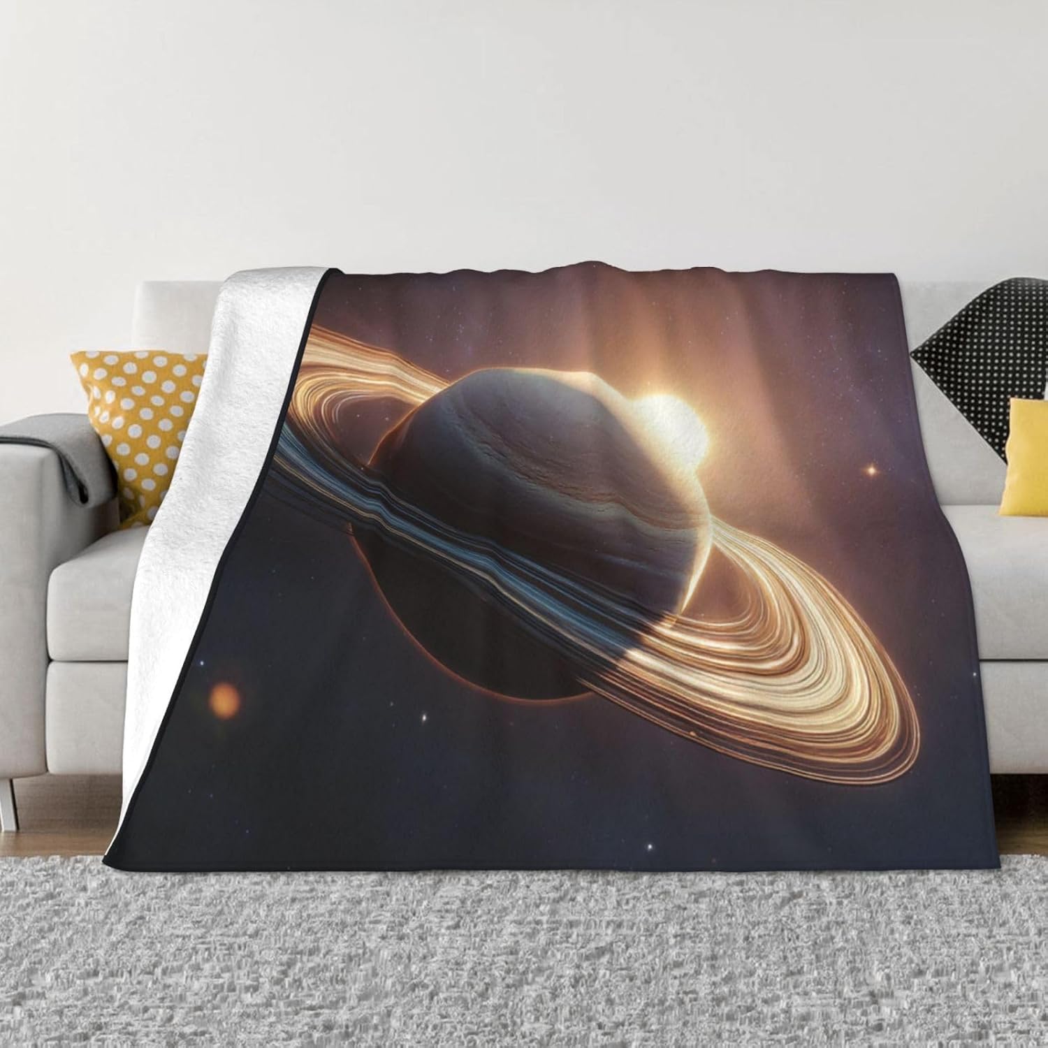 Throw Blanket for Couch Ultra-Soft Micro Fleece Blankets Saturn Ring Planet Blanket Warm Cozy Thick Throws Lightweight Flannel Fuzzy Blankets for Bed Living Room Sofa Home Decor All Season 80"x60"
