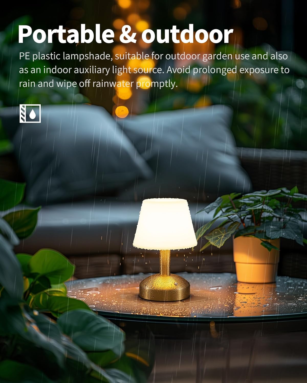 KDG Modern Cordless Small Table Lamps, Portable LED Dimmable Desk Lamp, 4000mAh Rechargeable Battery Operated Lighting for Restaurant, Bedroom, Bedside, Bar, Outdoor, Camping, Night Light(Gold)