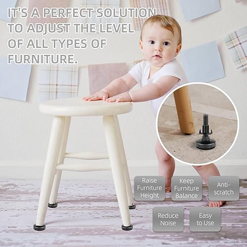 Miniatura 5 de Niveladores de patas resistentes de 38 pulgadas a 16 hilos, 6 pies de nivelación ajustables, niveladores de muebles atornillados con insertos