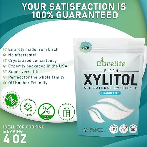 Miniatura 4 de DureLife XYLITOL - Sustituto de azúcar de 4 onzas, hecho de xilitol de abedul 100% puro, sin OMG, sin gluten, Kosher, alternativa de azúcar