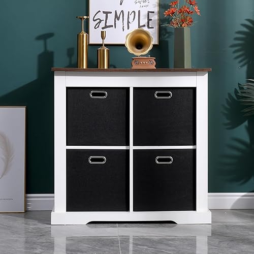 Miniatura 8 de Jermichoc Contenedores de almacenamiento de cubos de 13 x 13 x 13 pulgadas, paquete de 4 canastas plegables de tela de lino con mango de metal para