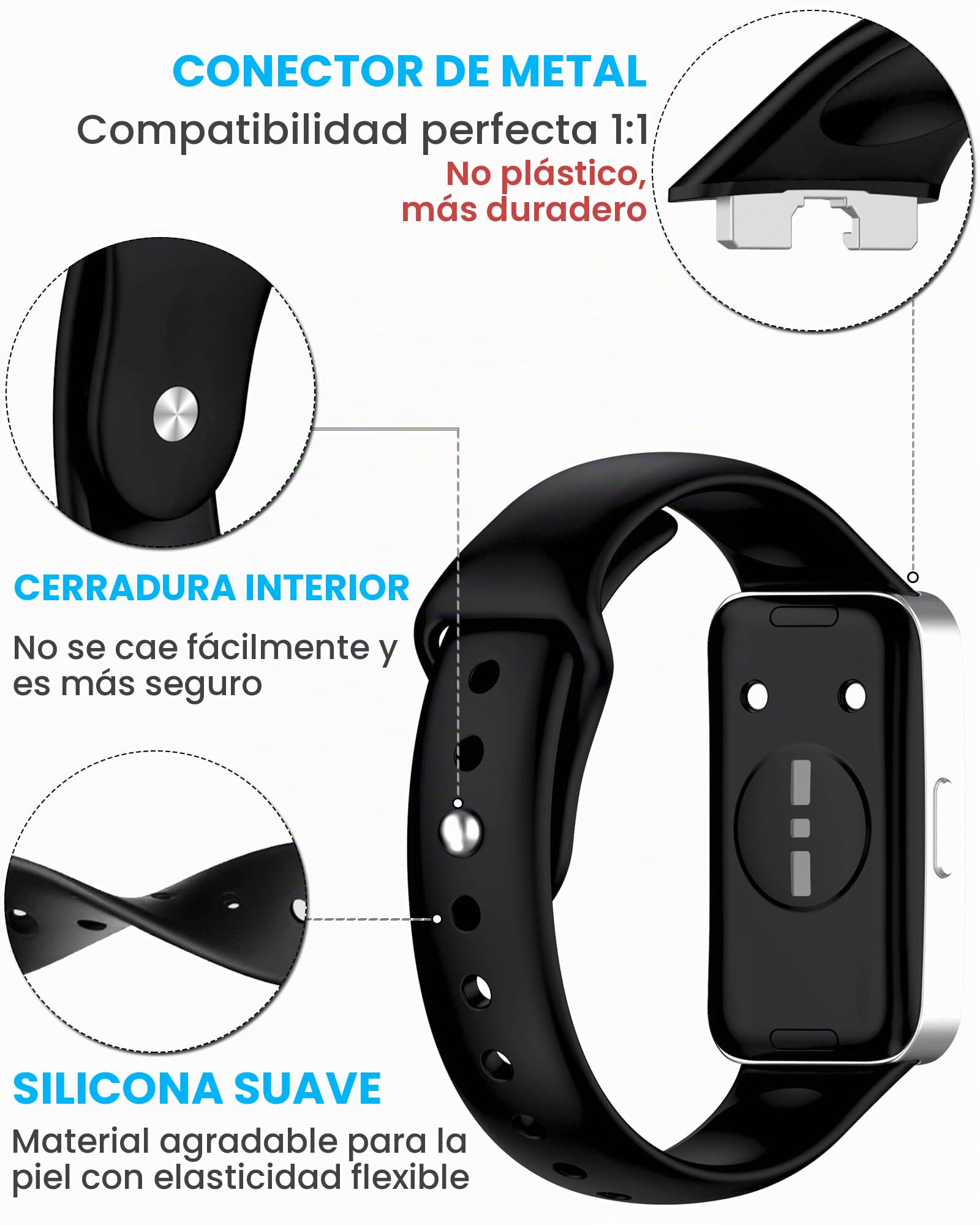 Correas Compatibles HUAWEI Band 10/9/8, Pulseras Deportivas Suaves Transpirables Liberación Rápida, 6 Piezas