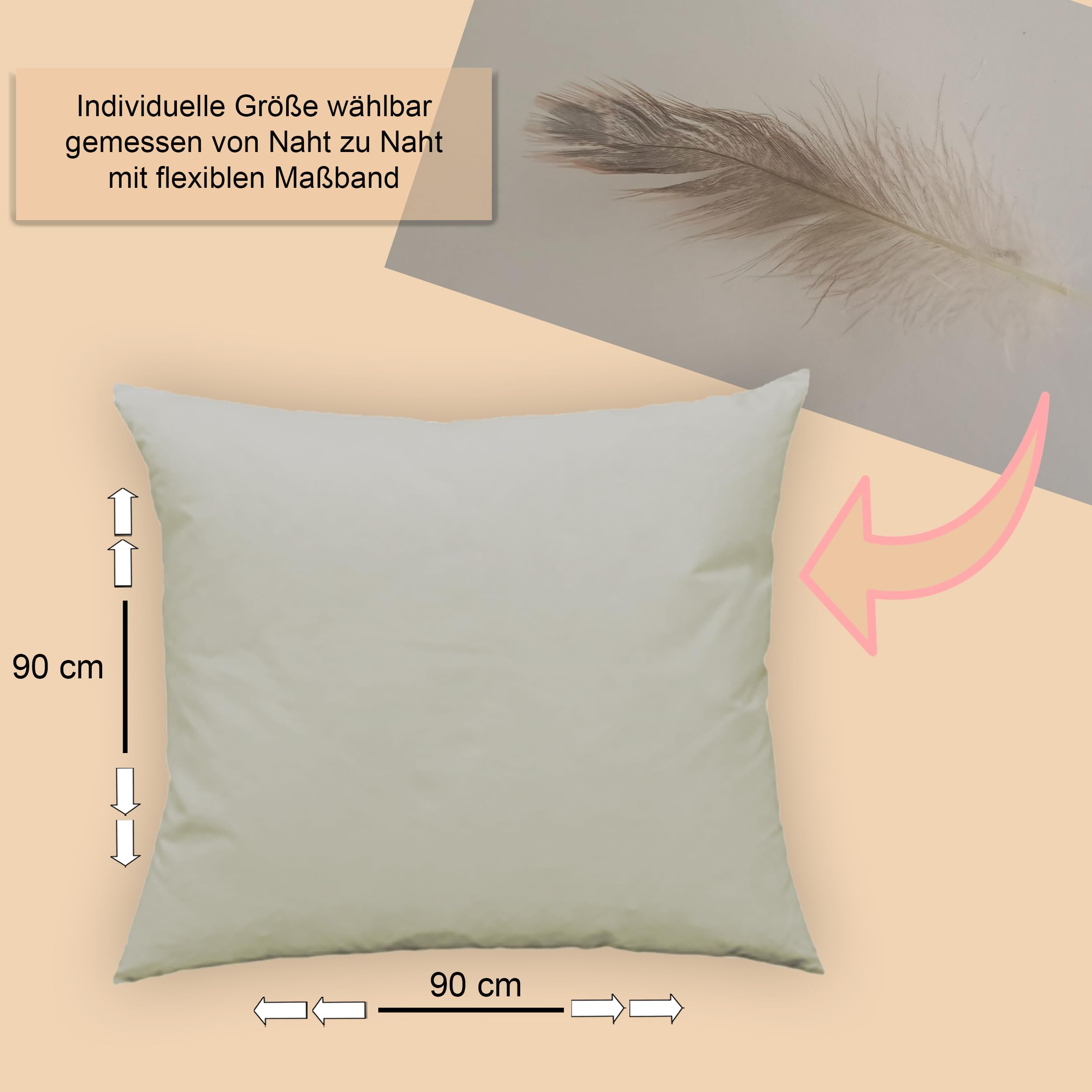 Federn 90x90 cm Füllkissen Federkissen Kopfkissen Deko Kissen Sofakissen Cocktailkissen