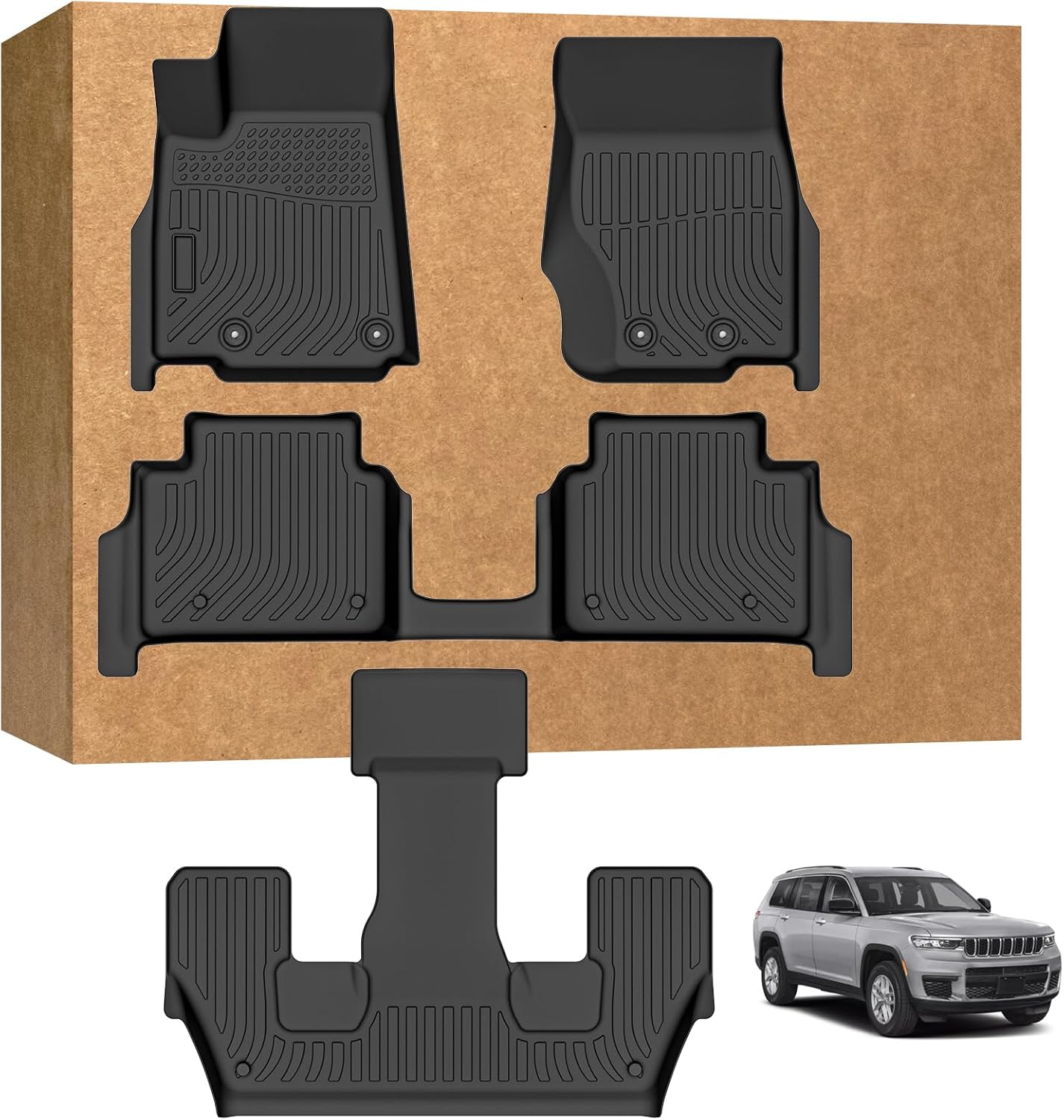 Floor Mats for Jeep Grand Cherokee L 2021-2025 6 Seats, TPE Waterproof Non-Slip All Weather Protection Custom