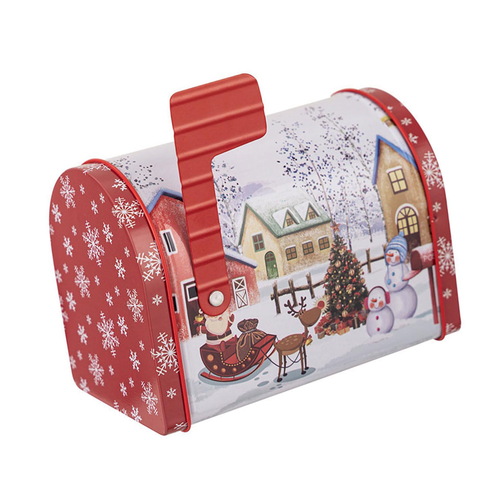 YCHUCH Buzón de Navidad en miniatura con forma de contenedor de almacenamiento de metal decorativo para dulces y aperitivos, caja de vacaciones