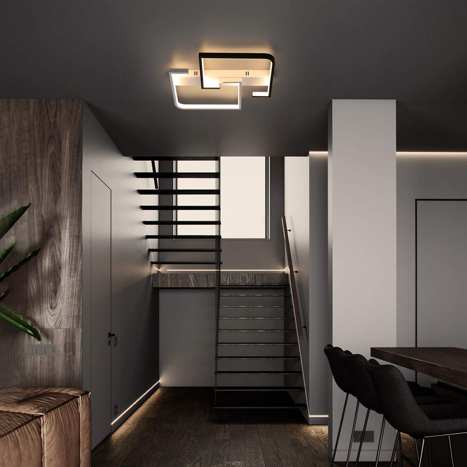 CBJKTX plafón LED plafón regulable con mando a distancia 35W lámpara de | salón diseño moderno en blanco y negro fabricado en aluminio para dormitorio cocina salón estudio hall balcón