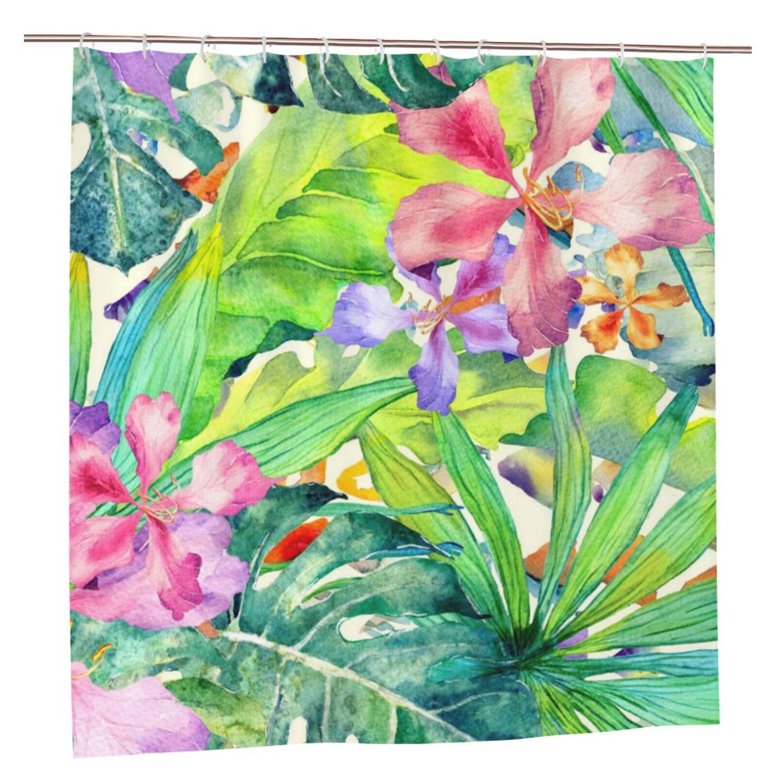 Oudrspo Polyester Fabric Shower Curtain - 70x70 Inch with Metal Grommets, Artistic Privacy Design, Tropical Palm Leaves Pattern