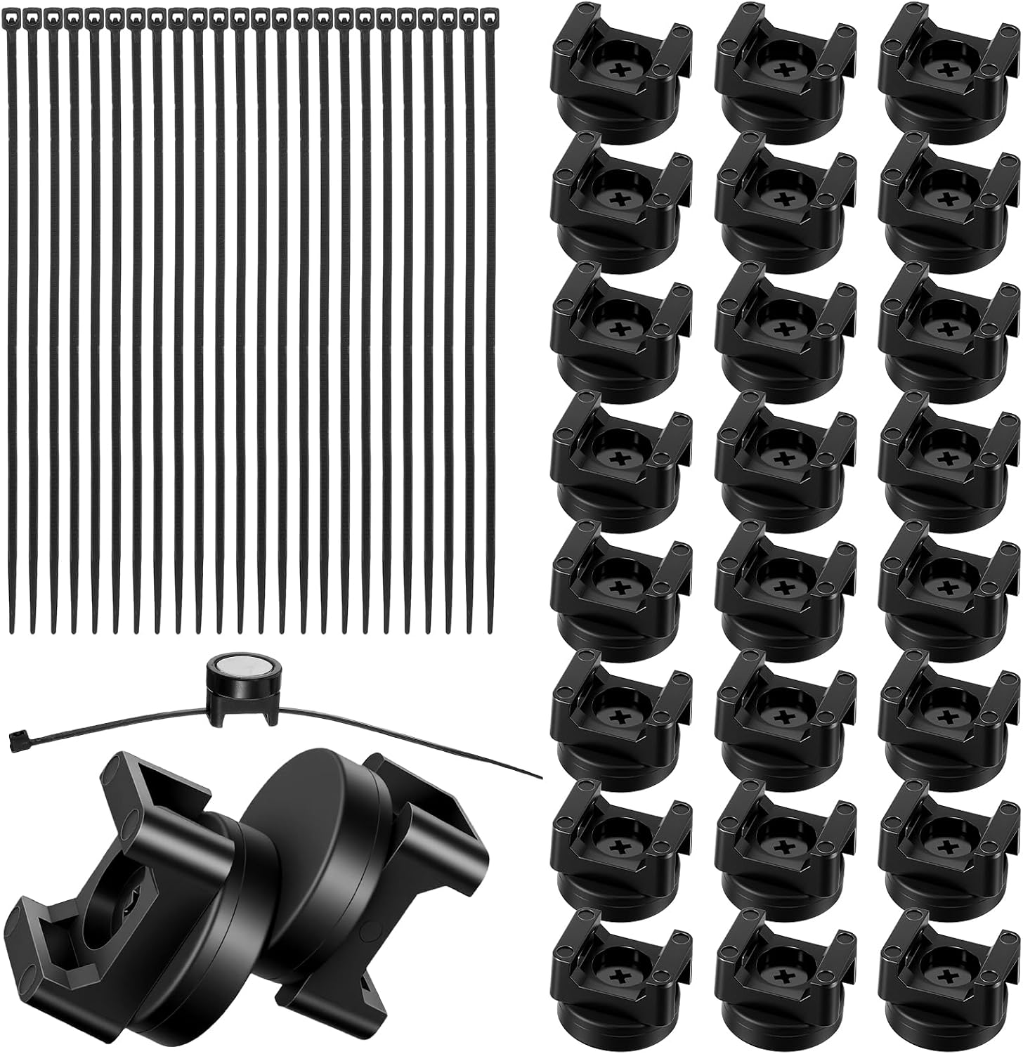 24 PCS Magnetic Zip Tie Mounts, Magnetic Cables Clips Organize and Secure Cable Wires with Powerful Multipurpose Cable Ties Mount Base for Electrical Wire