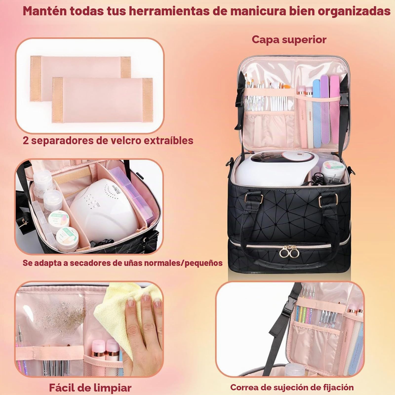 Organizador para 84 Esmaltes con Compartimento para Lámpara LED
