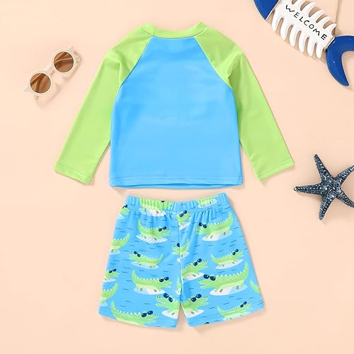 Miniatura 2 de Happy Town Trajes de baño para niños pequeños, conjuntos de camiseta de natación de manga larga, trajes de baño, trajes de baño de verano