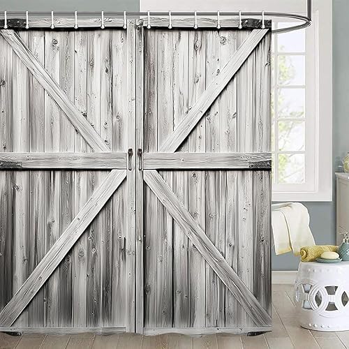 Miniatura 5 de JAWO Cortina de ducha para puerta de granero occidental, estrella del oeste de Texas en tablero de madera rústica, juego de cortina de ducha de