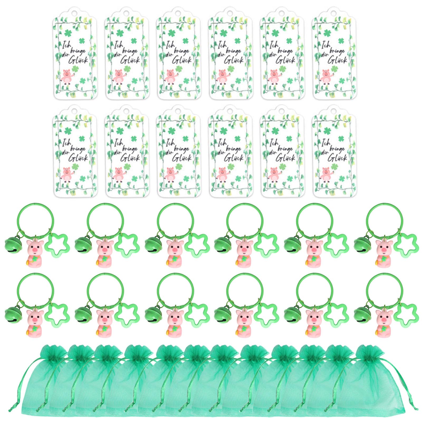 OSNIYAW 12pcs Irish Festival Party Luck Piggy Keychains for Guest Souvenirs Animal Keyrings with Gifts Bag Ornament Irish Festival Party Luck Piggy Keychains