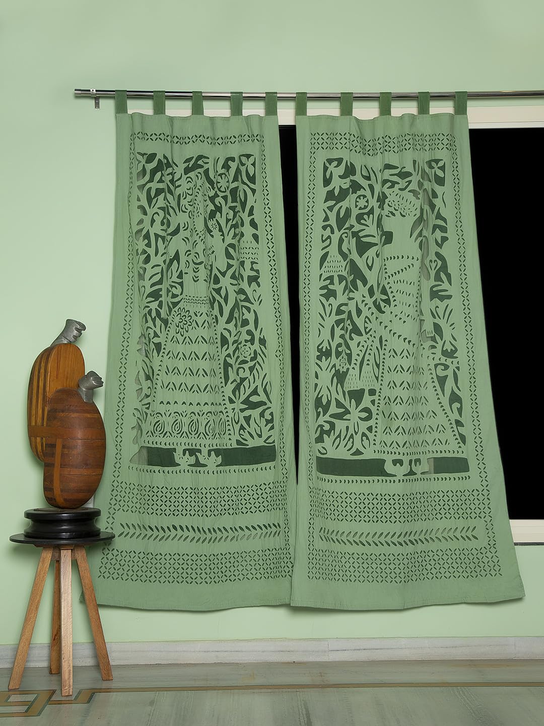 Ruma Devi Private Limited Applique Handmade Curtains for Door or Window King - Pattern Green | Size -44x84 inches (7 feet)