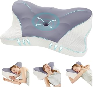 DUMOS Cooling Cervical Neck Pillow: Ergonomic Memory Foam for Neck Pain Relief, Dual Height Contour Support for Side, Back & Stomach Sleepers, Grey