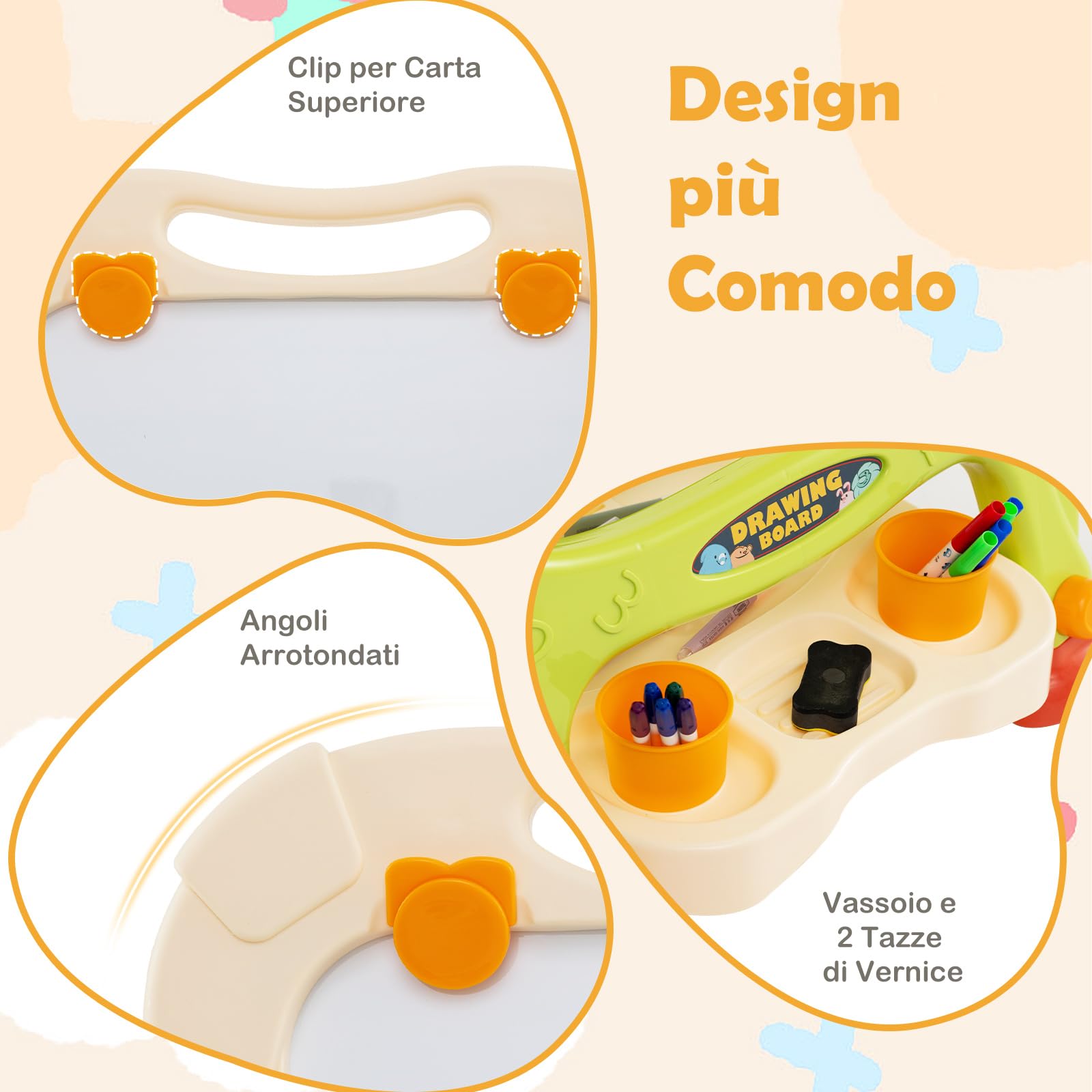 RELAX4LIFE Cavalletto con Tavola Rotante Doppia Faccia per Bambini, Cavalletto Artistico con 2 Altezze Regolabili e Tavola da Disegno Rimovibile, Regalo di Compleanno per Ragazzi e Ragazze (Arancione)