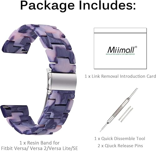 Miniatura 8 de Miimall Compatible con Fitbit Versa 3Sense, bandas de resina para mujeres y hombres, correa de repuesto de acero inoxidable súper ligera para Fitbit