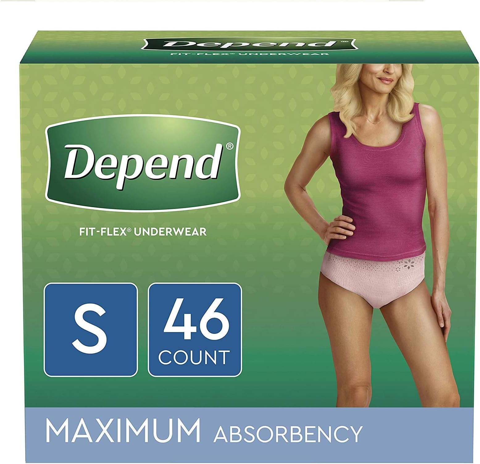 FIT-FLEX Incontinence Underwear for Women, Disposable, Maximum Absorbency, S, Blush, 46 Count