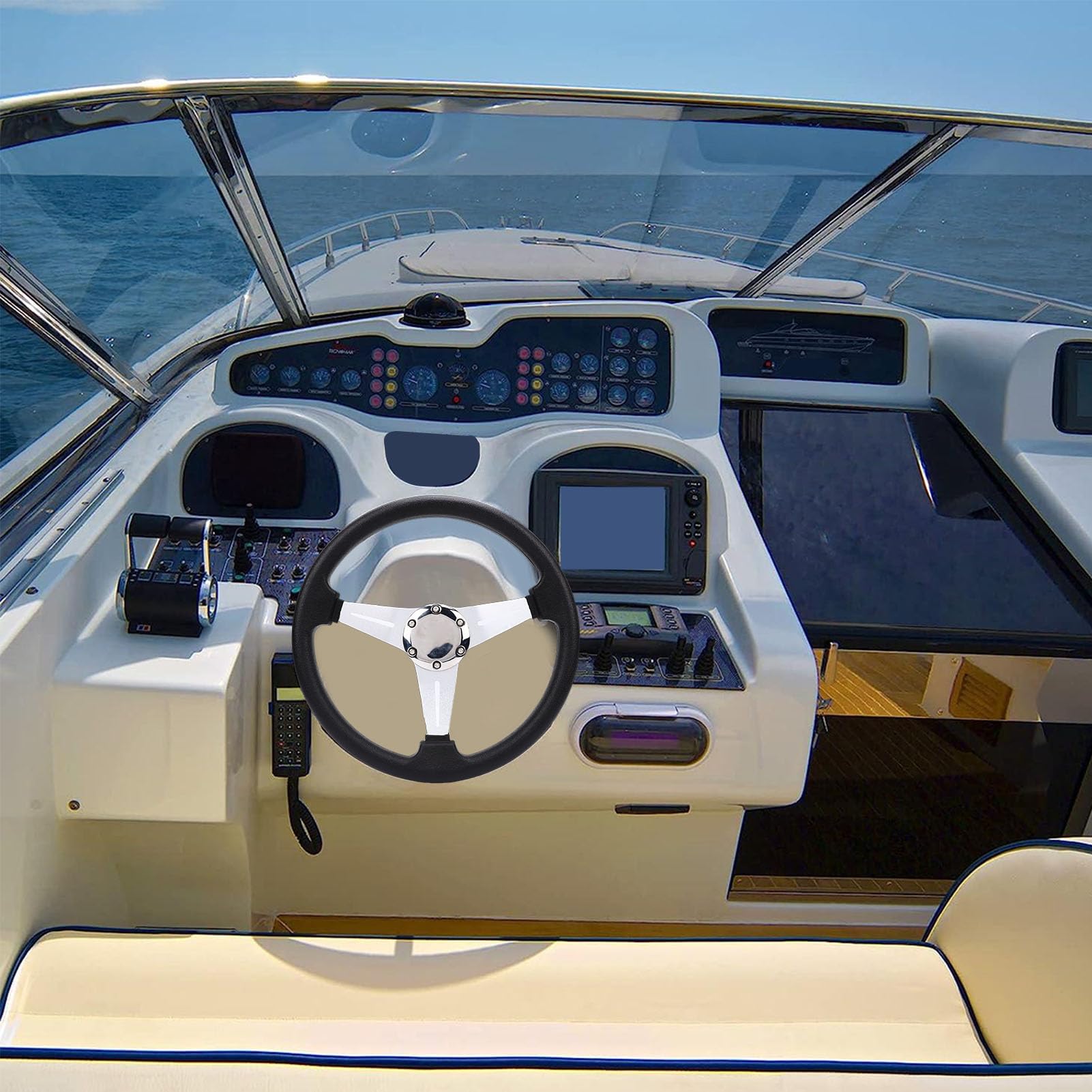 Volante de Barco Volante Marino Duradero de Aleación de Aluminio de 3 Radios para Barcos Yates 13,7 Pulgadas