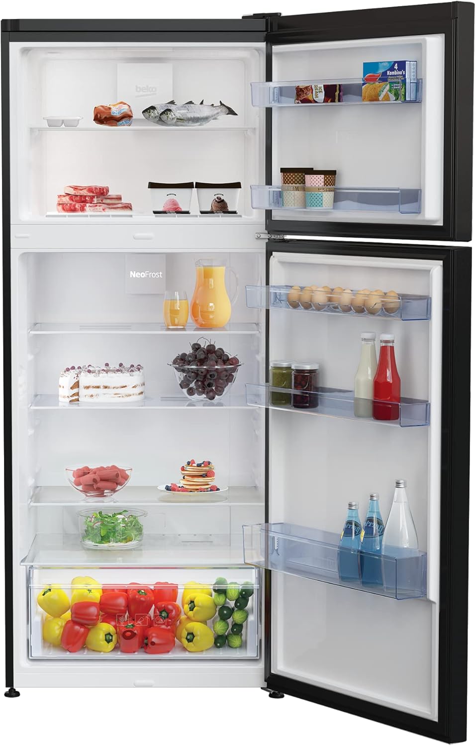Beko RDNE430K12B Refrigerator interior with food items