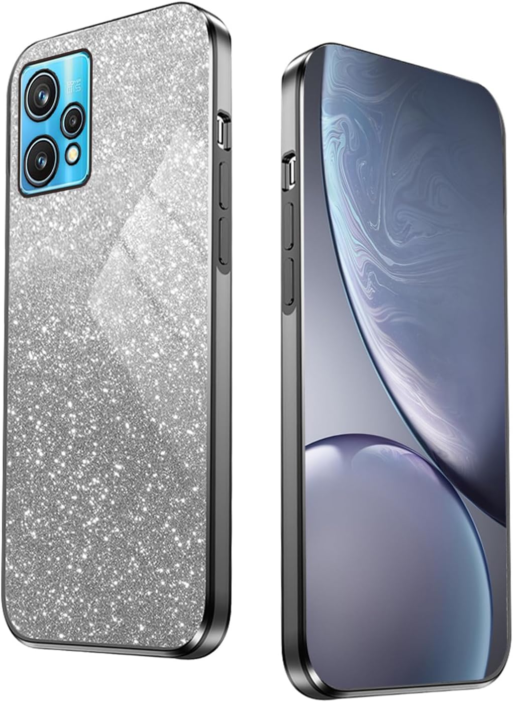 WBWONE Glitter Case for Realme 9 Pro 5G / Realme 9 5G, with Electroplated Edge, Shockproof Mobile Phone Case, Protective Case with Sparkle Sticker - Black