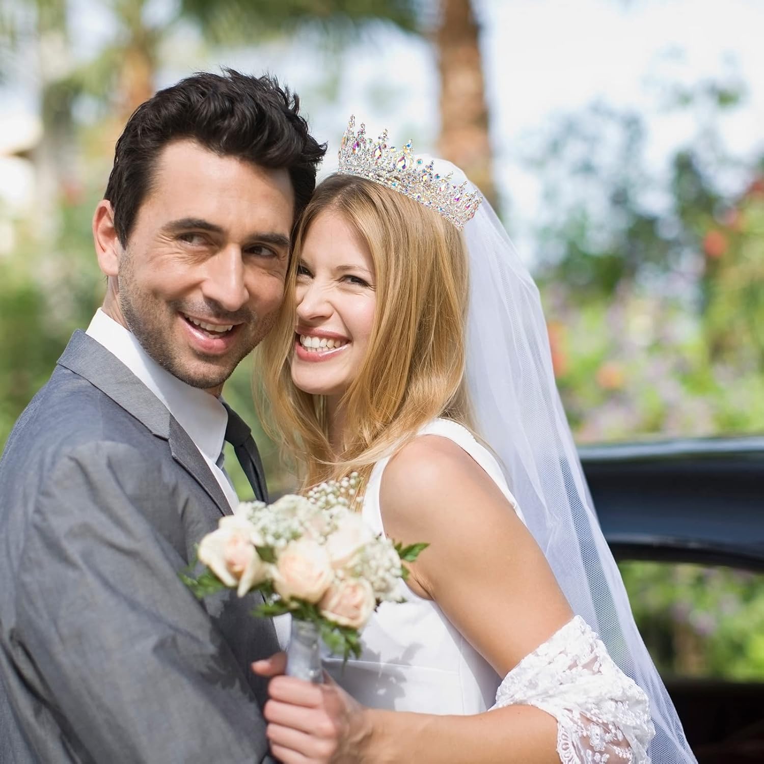 COCIDE Queen Crown for Women Crystal Tiara and Crown for Girl Rhinestones Hair Accessories for Wedding Bride Birthday Party Prom Bridal Bridesmaid (Aurora Borealis + Silver Tiara) - Image 2