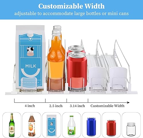 Miniatura 8 de Organizador de bebidas para nevera, doble resorte cargado con autoempuje, organizador de refrigerador, estante de 6 filas, bandeja automática para