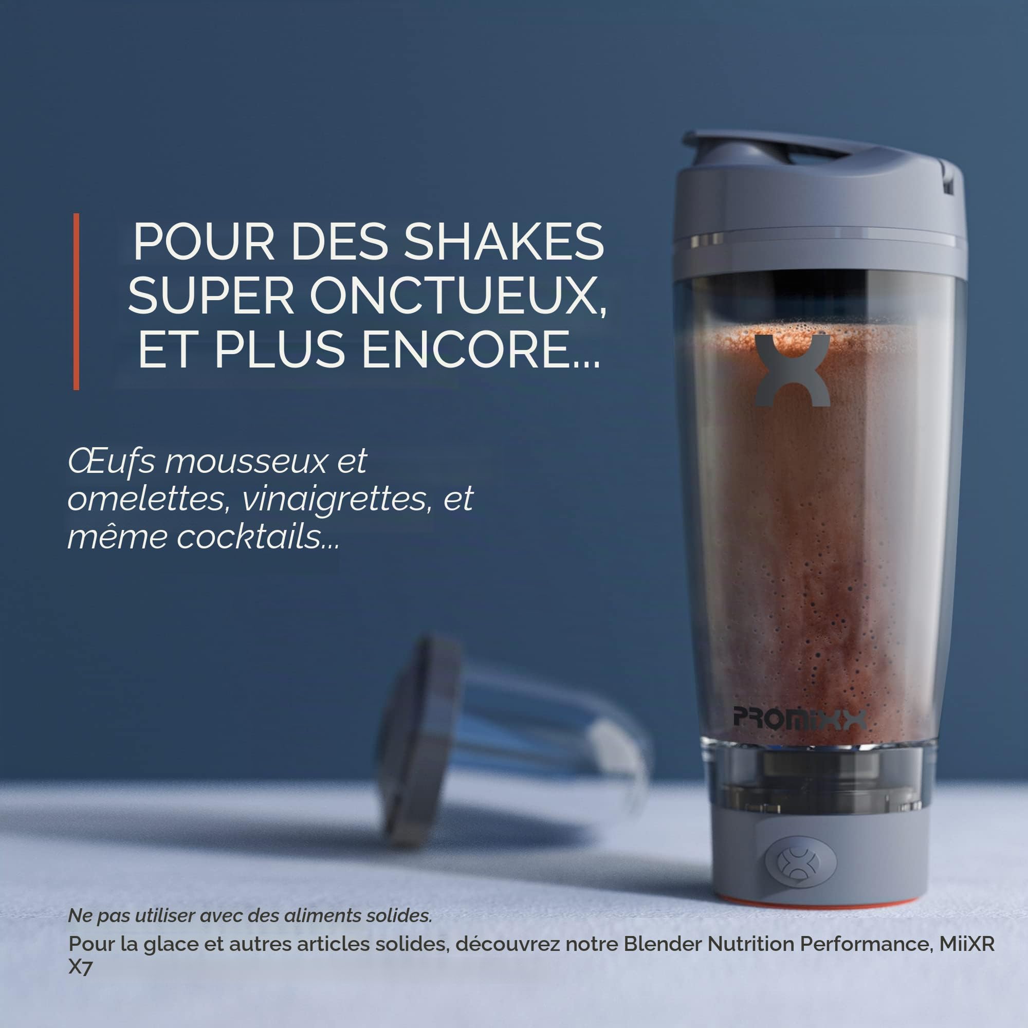 Promixx Pro Shaker Bottle - Rechargeable, Puissant pour des shakes Protéinés Lisses - Comprend un Stockage Supplémentaire - sans BPA, Gobelet 600ml (Gris Cool)