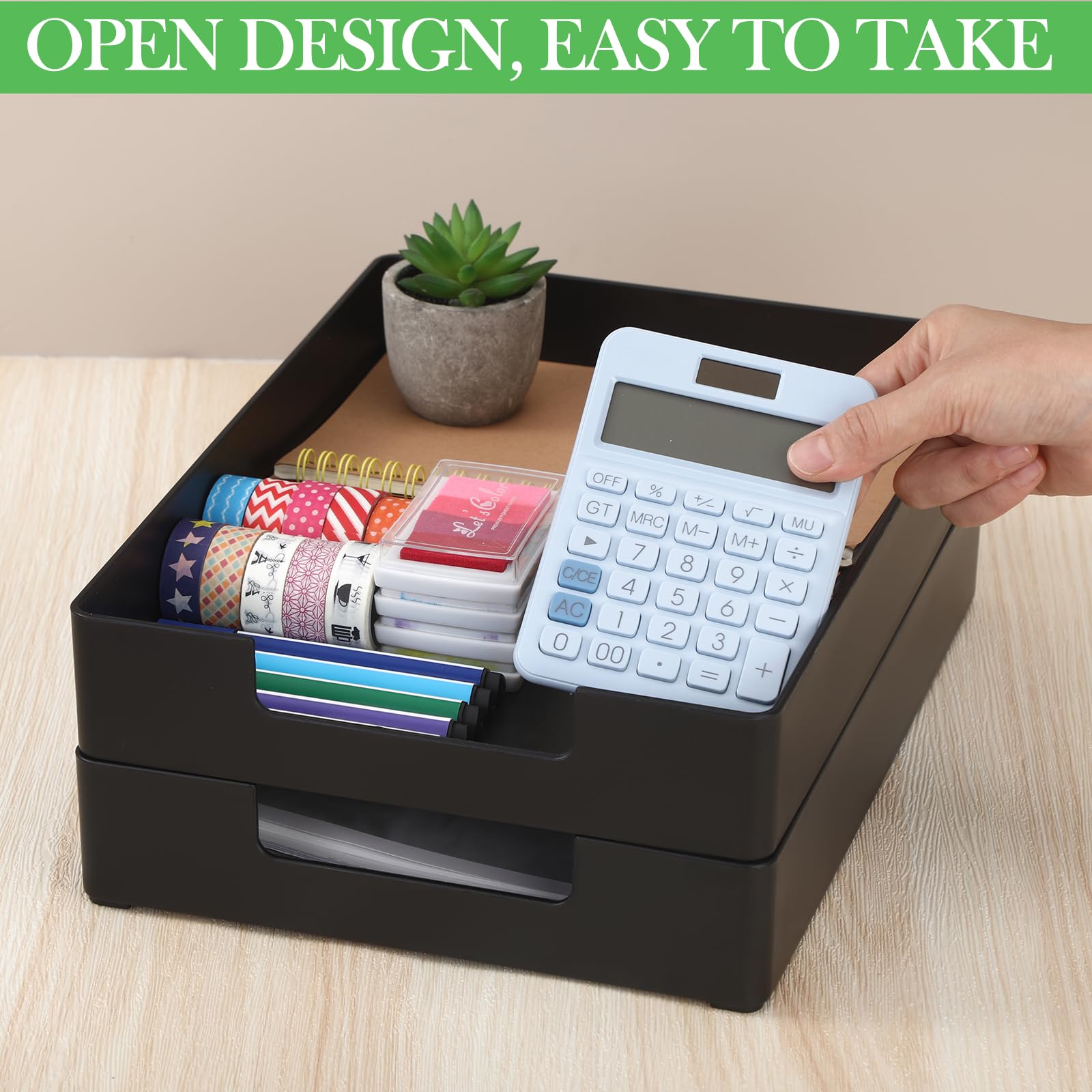 Cinnvoice 2 bandejas apilables para cartas, 12.99 x 9.65 x 2.28 pulgadas, rectangulares de plástico, organizadores de archivos de escritorio para cartas, oficina, escritorio, aula, cajón de