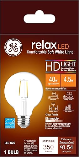 Miniatura 1 de GE Lighting 36948 Bombilla de acabado transparente Refresh HD regulable G25 Globo decorativo 4.5 (reemplazo de 40 W)